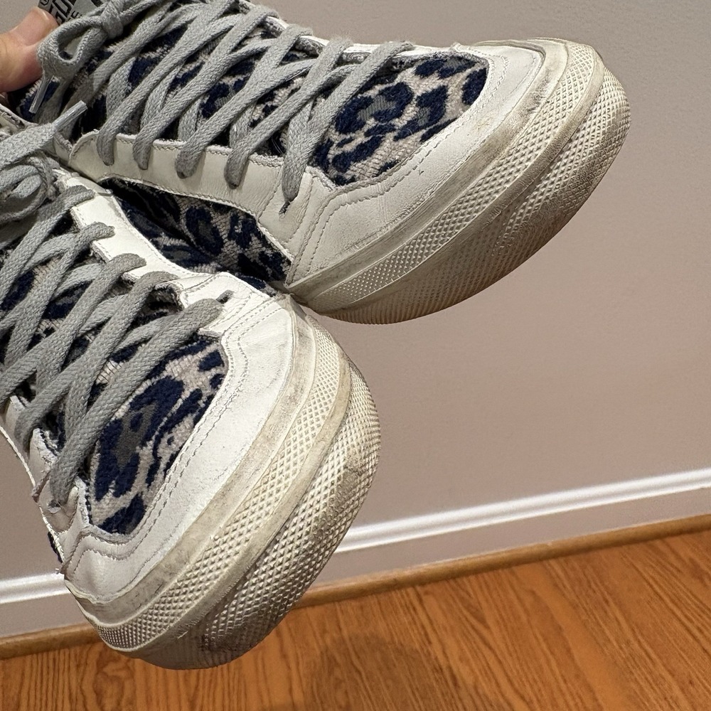 Golden Goose VCE 2.12 High‎ Top Shoes Womens Size 38 Blue Leopard Print Italy - Picture 8 of 16